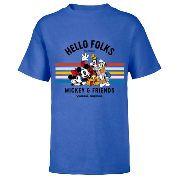 Disney Original Mickey & Friends Hello Folks Retro Vintage - Short Sleeve T-Shirt for Kids - Customized-Royal