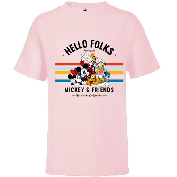 Disney Original Mickey & Friends Hello Folks Retro Vintage - Short Sleeve T-Shirt for Kids - Customized-Soft Pink