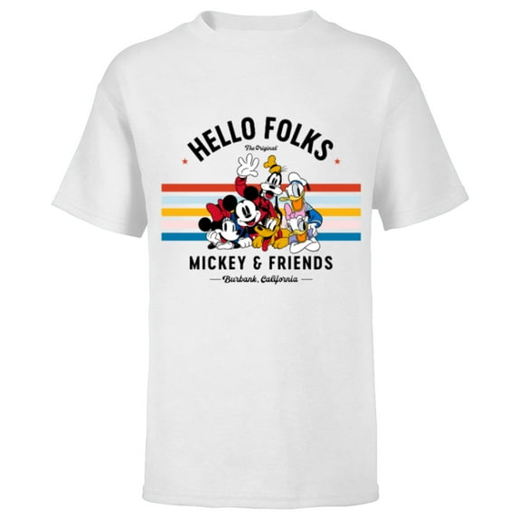 Disney Original Mickey & Friends Hello Folks Retro Vintage - Short Sleeve T-Shirt for Kids - Customized-White