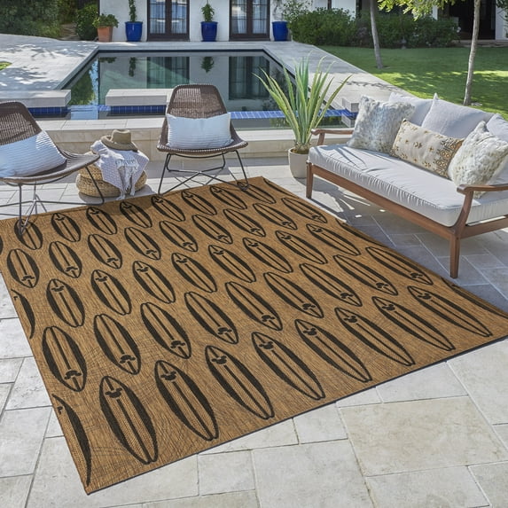 Disney Outdoor Surfboard Coastal Graphic Chestnut/Black Area Rug, 9x13