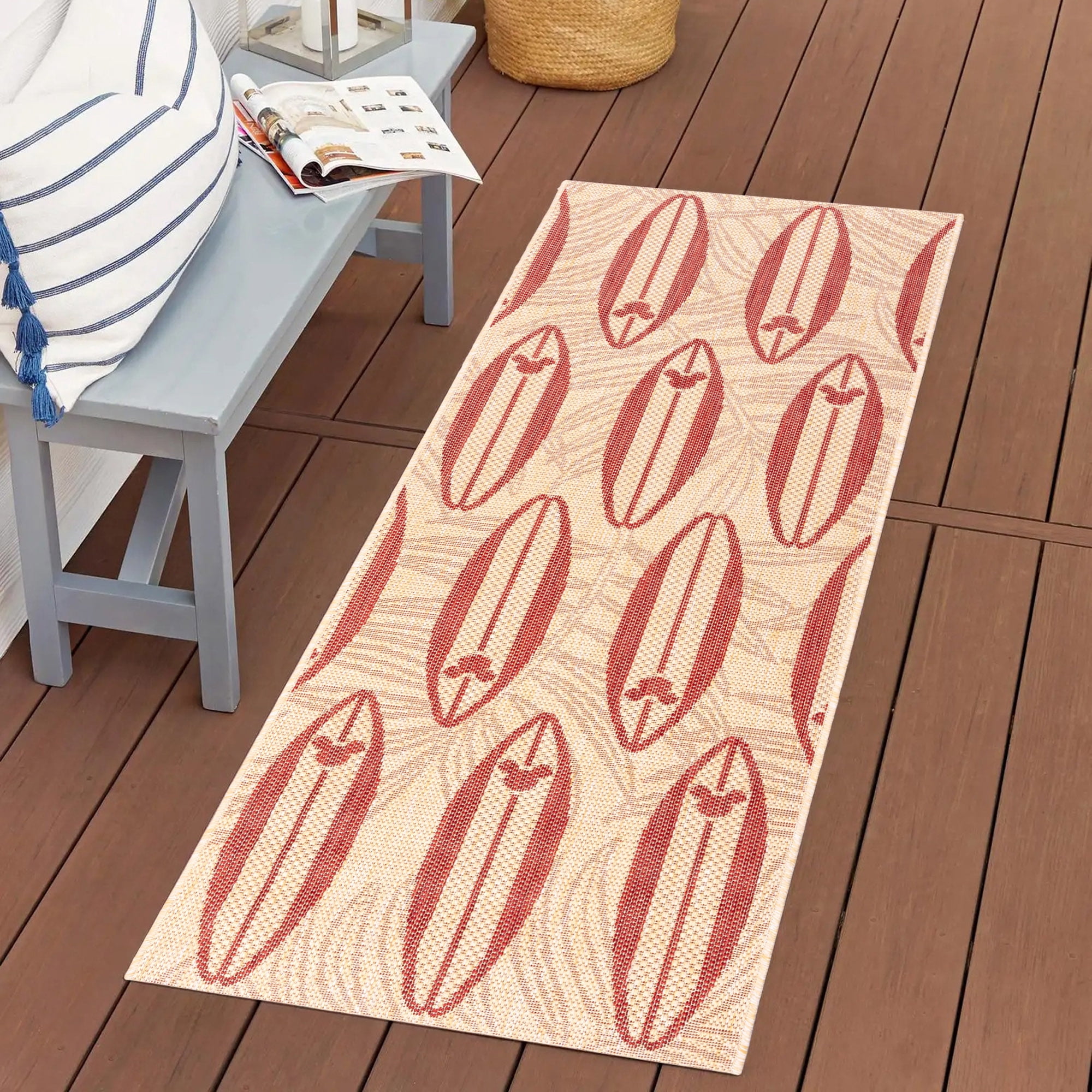 Disney Outdoor Surfboard Coastal Graphic Sand/Red Area Rug, 2x6 Runner
