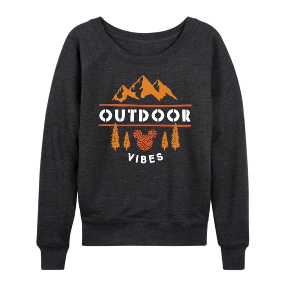 Disney - Outdoor Vibes Women's Lightweight French Terry Wide Neck Long Sleeve Graphic Shirt