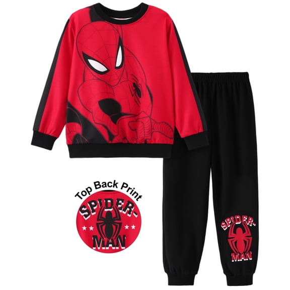 Disney Marvel Spider-Man Boys Cotton Long Sleeves Outfit Set Sweatshirt Jogger Sweatpants Set Toddler Kids Clothes Red Sizes 2-9Y