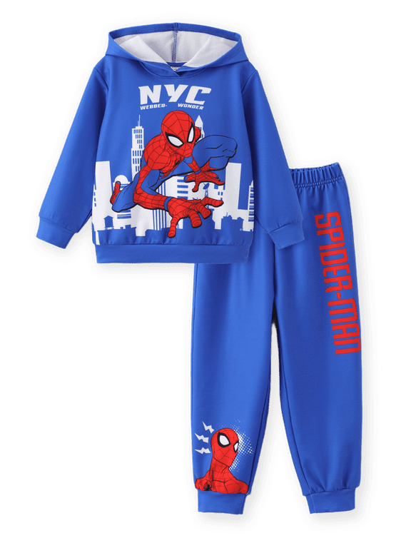 Marvel Spider-Man Boys Hoodie Outfit Set Kids Clothes Set Superhero Toddler Sweatshirt & Sweatpants Set Sizes 2T-9Y
