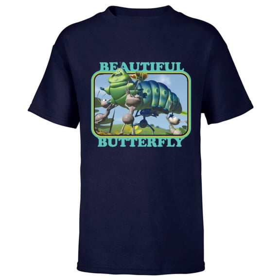 Disney PIXAR A Bug's Life Heimlich Beautiful Butterfly T-Shirt - Short Sleeve T-Shirt for Kids - Customized-Athletic Navy