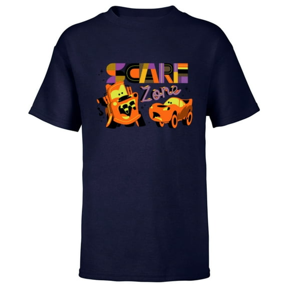 Disney PIXAR Cars Mater & Lightning McQueen Halloween Scare Zone - Short Sleeve T-Shirt for Kids - Customized-Athletic Navy
