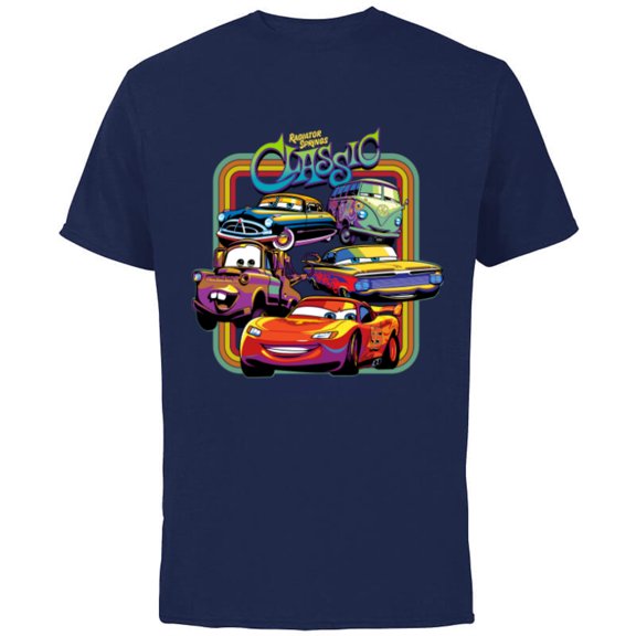 Disney PIXAR Cars Radiator Springs Classic - Short Sleeve Cotton T-Shirt for Adults - Customized-Navy