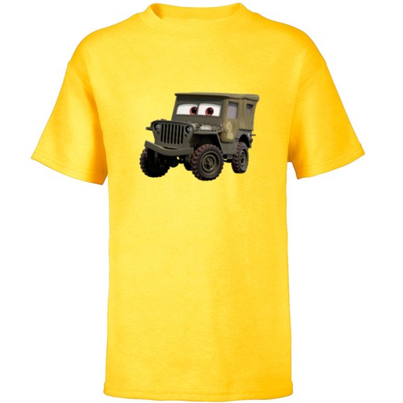 Disney PIXAR Cars Sarge 1942 Jeep Veteran’s Day - Short Sleeve T-Shirt for Kids - Customized-Yellow