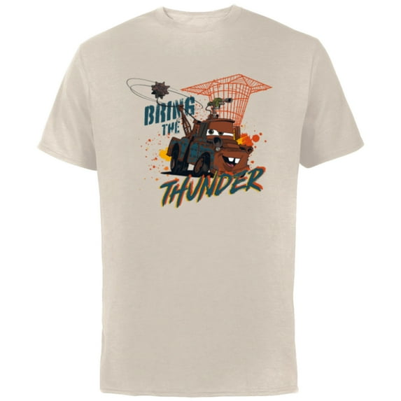 Disney PIXAR Cars on the Road Mater Bring the Thunder - Short Sleeve Cotton T-Shirt for Adults - Customized-Natural