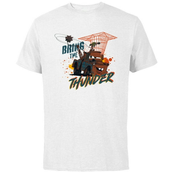Disney PIXAR Cars on the Road Mater Bring the Thunder - Short Sleeve Cotton T-Shirt for Adults - Customized-White