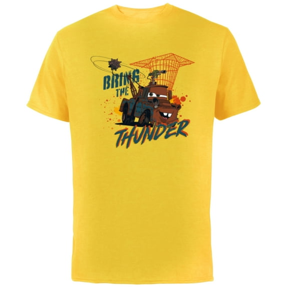 Disney PIXAR Cars on the Road Mater Bring the Thunder - Short Sleeve Cotton T-Shirt for Adults - Customized-Yellow
