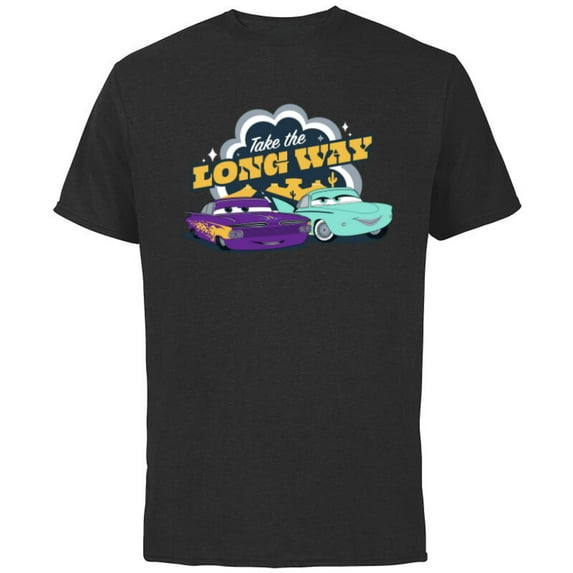 Disney PIXAR Cars on the Road Ramone & Flo - Short Sleeve Cotton T-Shirt for Adults - Customized-Black