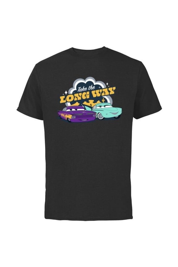 Disney PIXAR Cars on the Road Ramone & Flo - Short Sleeve Cotton T-Shirt for Adults - Customized-Black