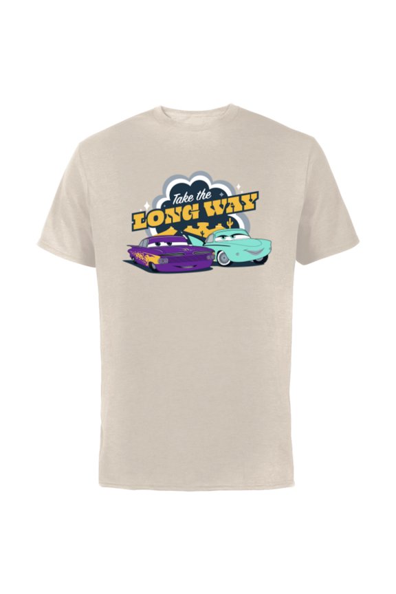 Disney PIXAR Cars on the Road Ramone & Flo - Short Sleeve Cotton T-Shirt for Adults - Customized-Natural