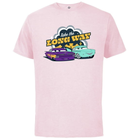 Disney PIXAR Cars on the Road Ramone & Flo - Short Sleeve Cotton T-Shirt for Adults - Customized-Soft Pink
