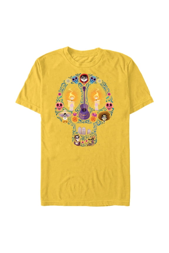 Disney PIXAR Coco Land of the Dead Silhouette - Short Sleeve Blended T-Shirt for Adults - Customized-Yellow