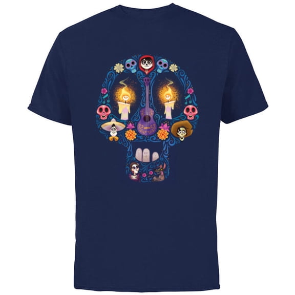 Disney PIXAR Coco Land of the Dead Silhouette - Short Sleeve Cotton T-Shirt for Adults - Customized-Navy