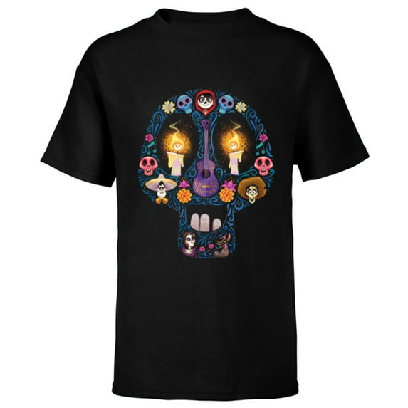 Disney PIXAR Coco Land of the Dead Silhouette - Short Sleeve T-Shirt for Kids - Customized-Black