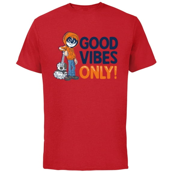 Disney PIXAR Coco Miguel Good Vibes Only - Short Sleeve Cotton T-Shirt for Adults - Customized-Red
