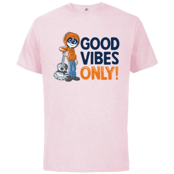 Disney PIXAR Coco Miguel Good Vibes Only - Short Sleeve Cotton T-Shirt for Adults - Customized-Soft Pink