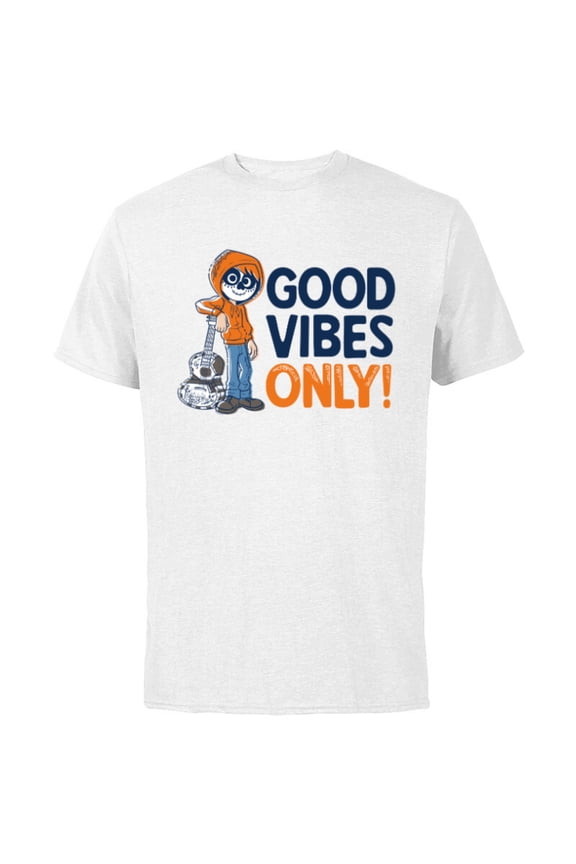 Disney PIXAR Coco Miguel Good Vibes Only - Short Sleeve Cotton T-Shirt for Adults - Customized-White