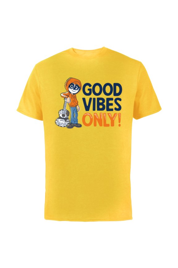 Disney PIXAR Coco Miguel Good Vibes Only - Short Sleeve Cotton T-Shirt for Adults - Customized-Yellow