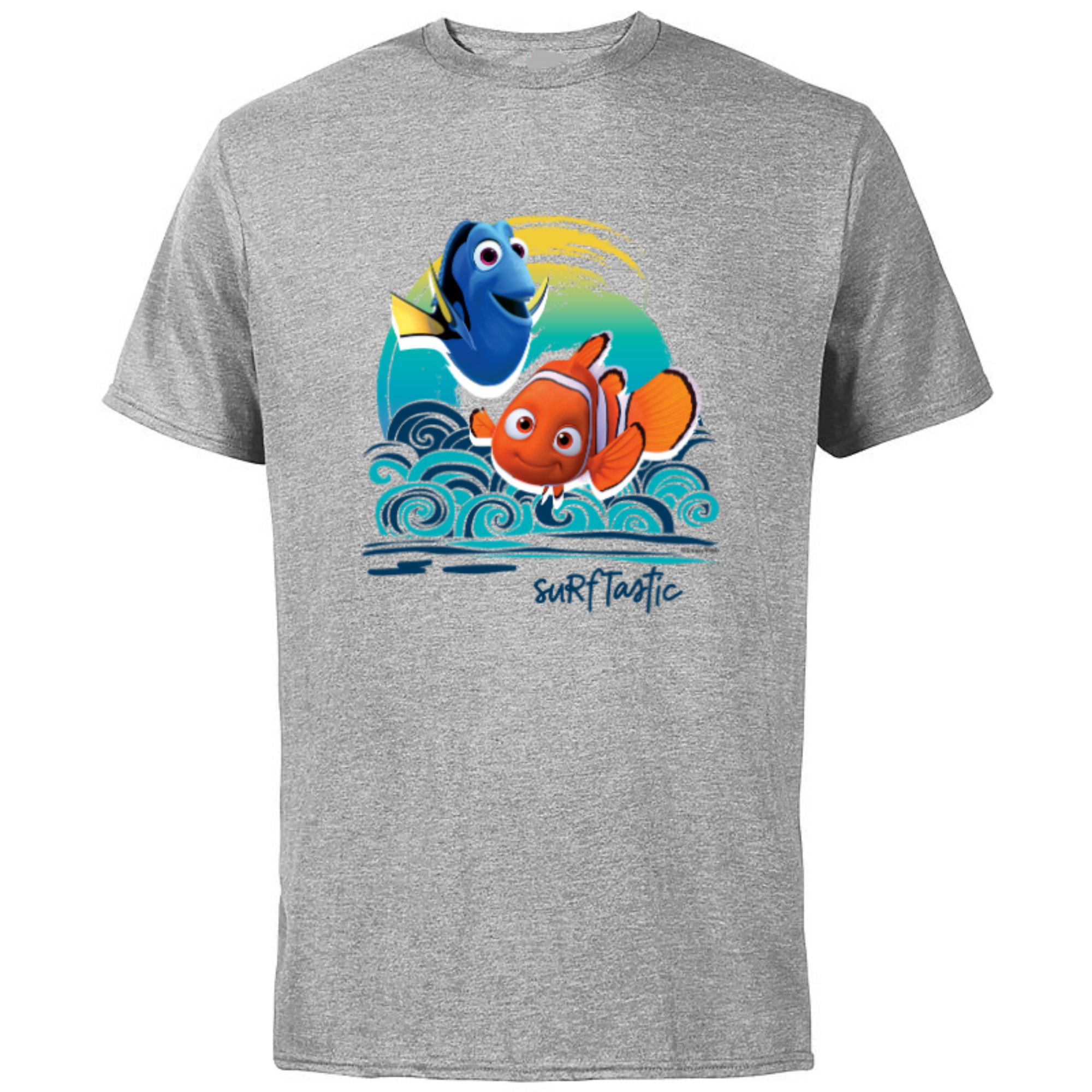 Disney PIXAR Finding Nemo Surf-Tastic with Nemo & Dory - Short Sleeve Cotton T-Shirt for Adults - Customized-Athletic Heather
