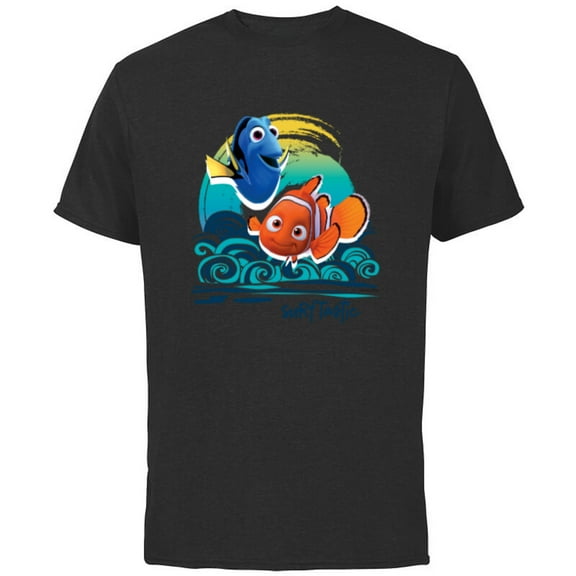 Disney PIXAR Finding Nemo Surf-Tastic with Nemo & Dory - Short Sleeve Cotton T-Shirt for Adults - Customized-Black