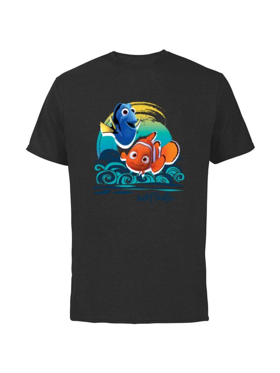 Disney PIXAR Finding Nemo Surf-Tastic with Nemo & Dory - Short Sleeve Cotton T-Shirt for Adults - Customized-Black