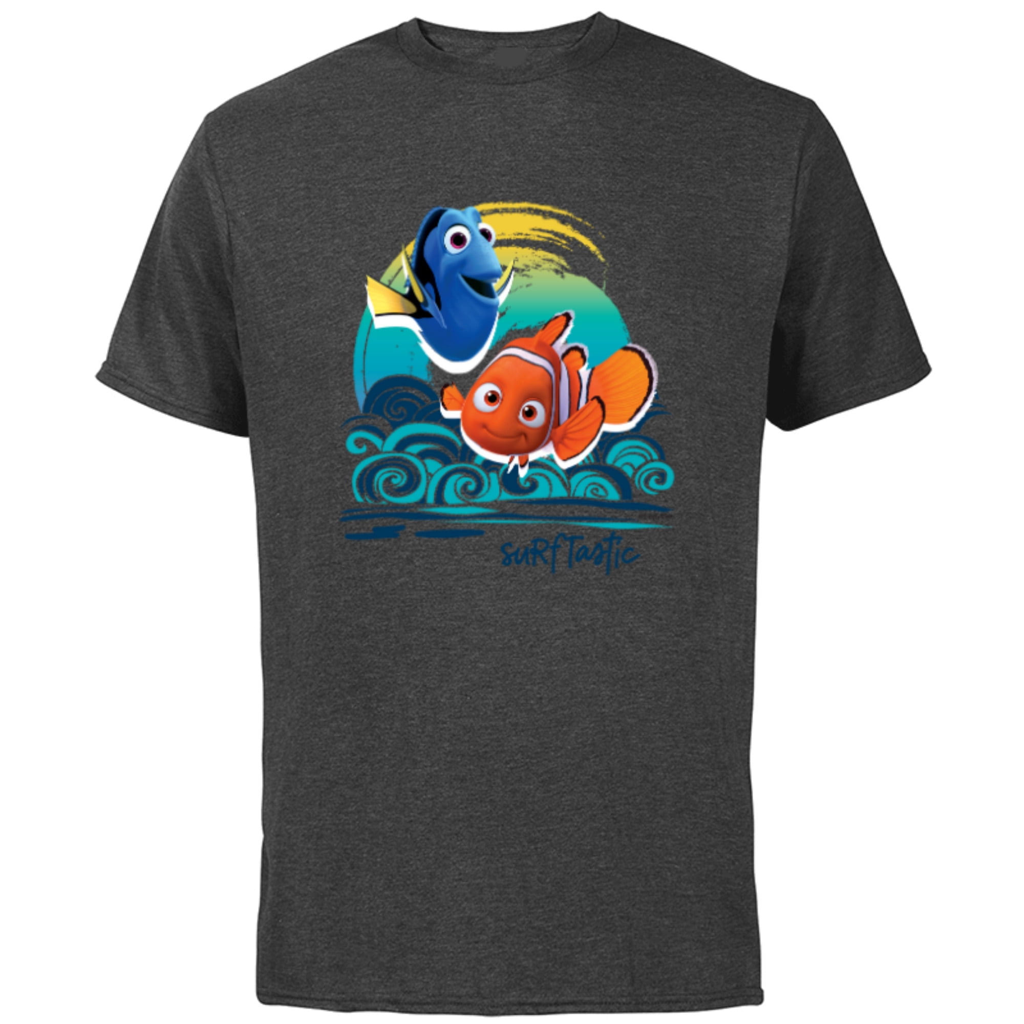 Disney PIXAR Finding Nemo Surf-Tastic with Nemo & Dory - Short Sleeve Cotton T-Shirt for Adults - Customized-Charcoal Heather