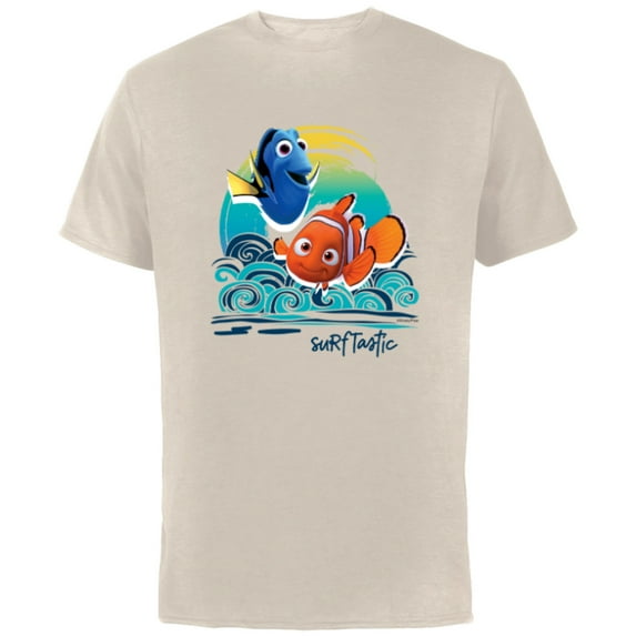 Disney PIXAR Finding Nemo Surf-Tastic with Nemo & Dory - Short Sleeve Cotton T-Shirt for Adults - Customized-Natural