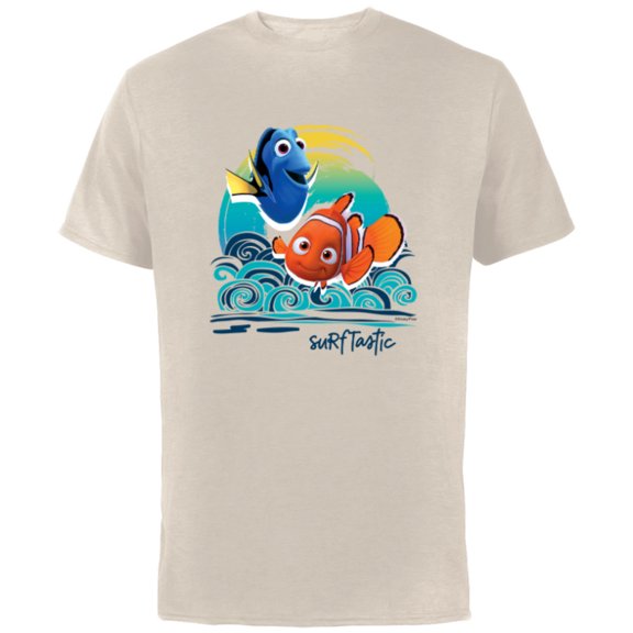 Disney PIXAR Finding Nemo Surf-Tastic with Nemo & Dory - Short Sleeve Cotton T-Shirt for Adults - Customized-Natural