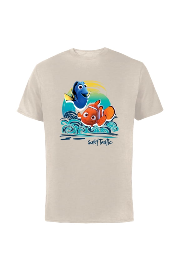 Disney PIXAR Finding Nemo Surf-Tastic with Nemo & Dory - Short Sleeve Cotton T-Shirt for Adults - Customized-Natural
