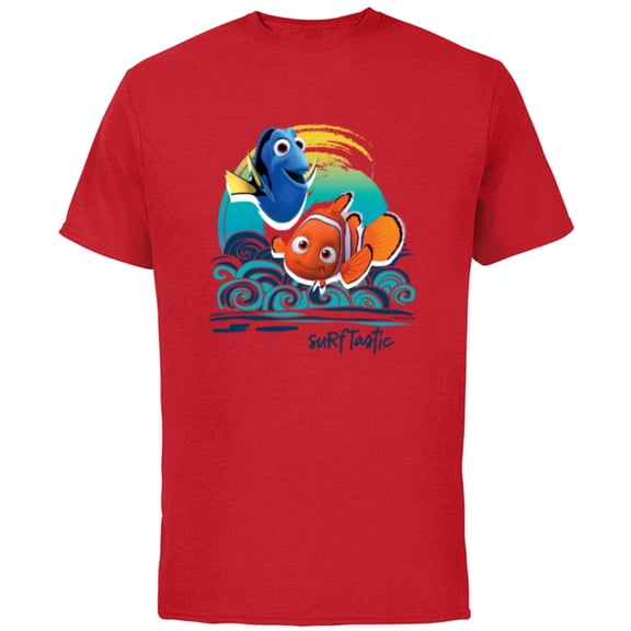 Disney PIXAR Finding Nemo Surf-Tastic with Nemo & Dory - Short Sleeve Cotton T-Shirt for Adults - Customized-Red
