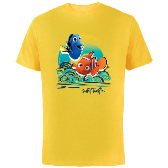 Disney PIXAR Finding Nemo Surf-Tastic with Nemo & Dory - Short Sleeve Cotton T-Shirt for Adults - Customized-Yellow