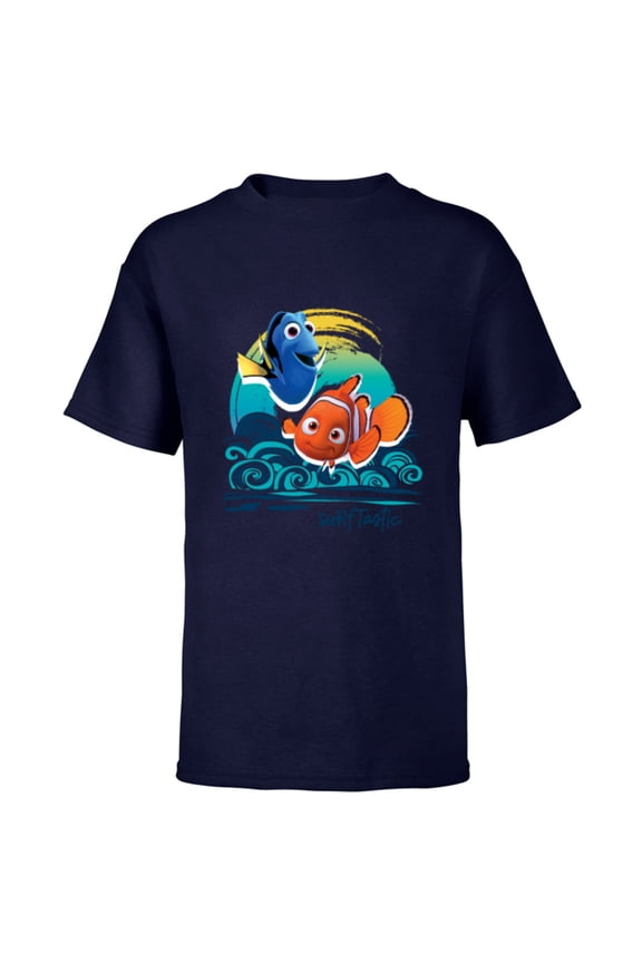 Disney PIXAR Finding Nemo Surf-Tastic with Nemo & Dory - Short Sleeve T-Shirt for Kids - Customized-Athletic Navy