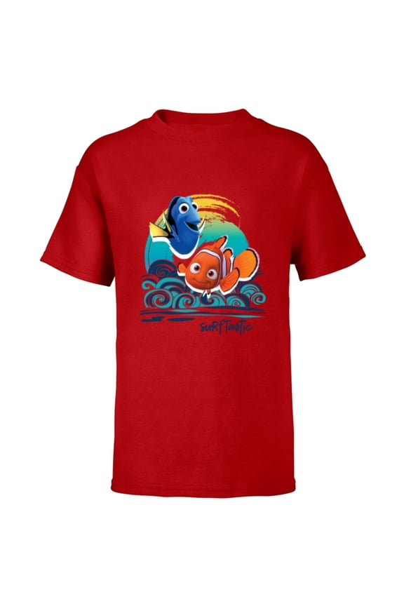 Disney PIXAR Finding Nemo Surf-Tastic with Nemo & Dory - Short Sleeve T-Shirt for Kids - Customized-Red
