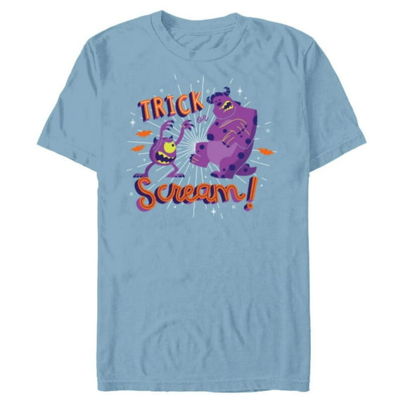 Disney PIXAR Monsters, Inc. Mike & Sulley Trick or Scream - Short Sleeve Blended T-Shirt for Adults - Customized-Celadon Snow Heather