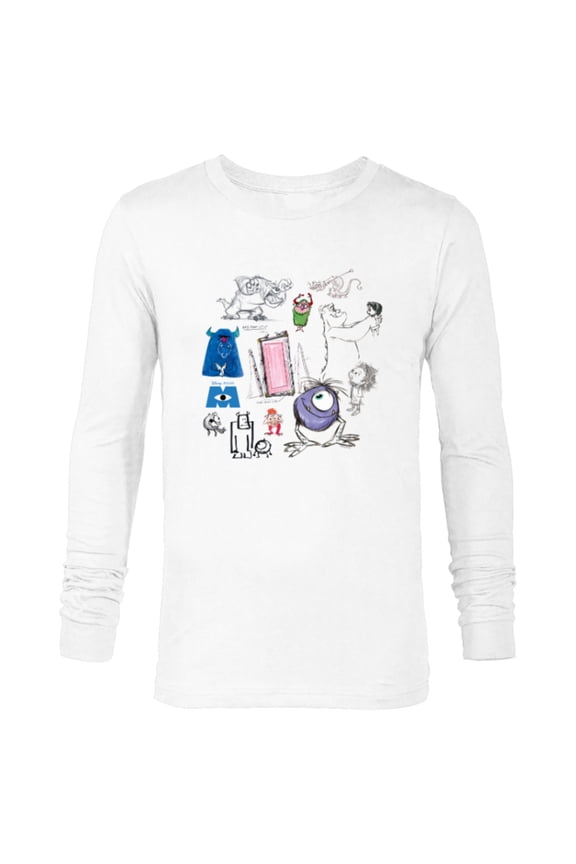 Disney PIXAR Monsters Inc. Mike, Sully & Crew Sketch Book - Long Sleeve T-Shirt for Men - Customized-White