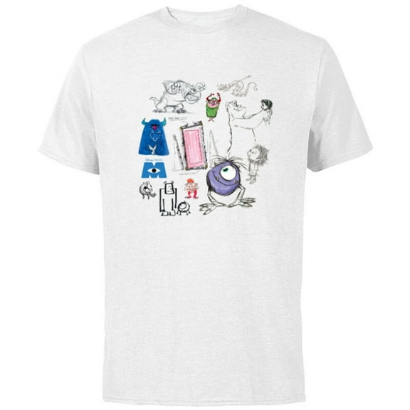 Disney PIXAR Monsters Inc. Mike, Sully & Crew Sketch Book - Short Sleeve Cotton T-Shirt for Adults - Customized-White