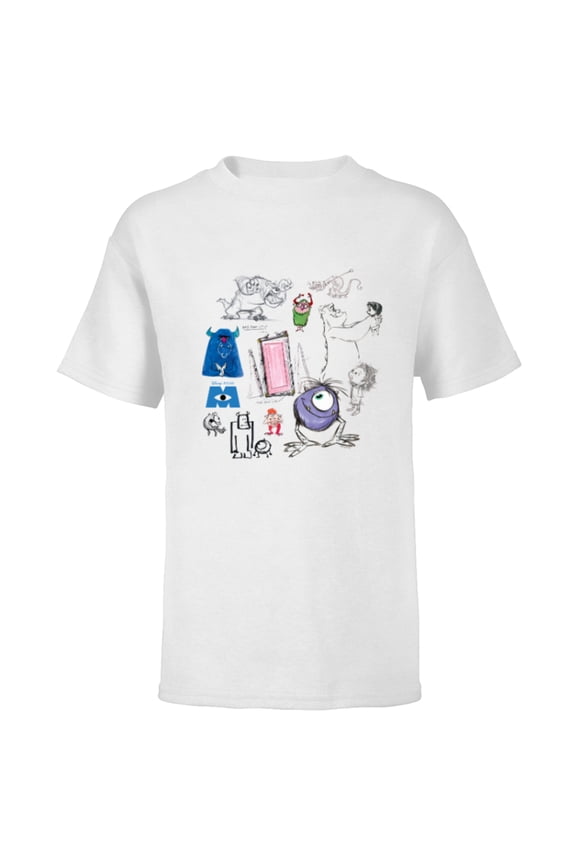 Disney PIXAR Monsters Inc. Mike, Sully & Crew Sketch Book - Short Sleeve T-Shirt for Kids - Customized-White