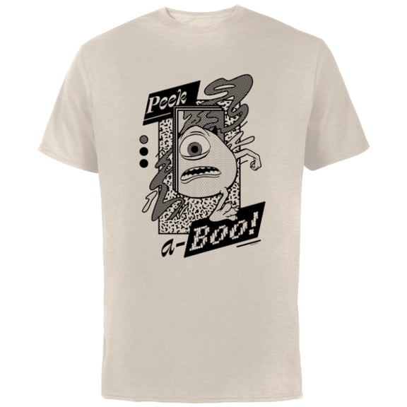 Disney PIXAR Monsters Inc. Mike Wazowski Peak-A-Boo - Short Sleeve Cotton T-Shirt for Adults - Customized-Natural