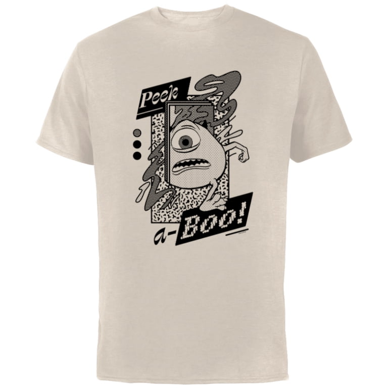 Disney Pixar Monsters Inc. Mike Wazowski Peak-A-Boo - Short Sleeve Cotton T-Shirt for Adults - Customized-Natural, Men's, Size: Medium