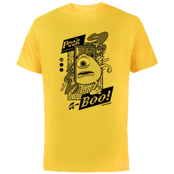 Disney PIXAR Monsters Inc. Mike Wazowski Peak-A-Boo - Short Sleeve Cotton T-Shirt for Adults - Customized-Yellow