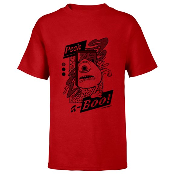 Disney PIXAR Monsters Inc. Mike Wazowski Peak-A-Boo - Short Sleeve T-Shirt for Kids - Customized-Red