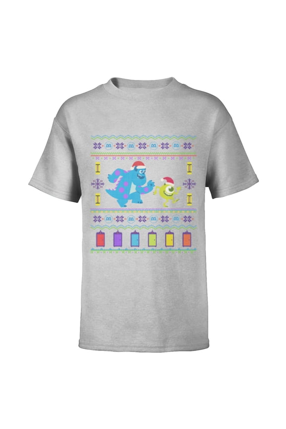 Disney PIXAR Monsters, Inc. Ugly Christmas Sweater Holiday - Short Sleeve T-Shirt for Kids - Customized-Athletic Heather