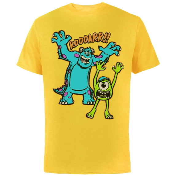 Disney PIXAR Monsters U Mikey and Sulley Roar T-Shirt - Short Sleeve Cotton T-Shirt for Adults - Customized-Yellow