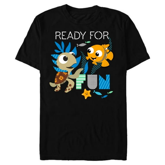 Disney PIXAR Nemo and Squirt T-Shirt- Short Sleeve Blended T-Shirt for Adults - Customized-Black