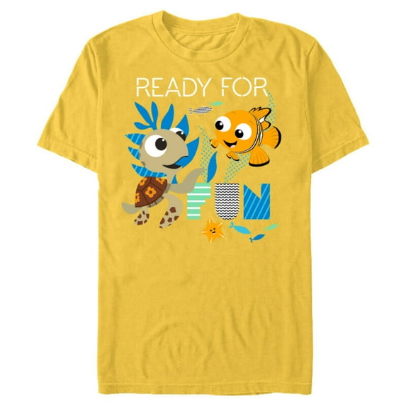 Disney PIXAR Nemo and Squirt T-Shirt- Short Sleeve Blended T-Shirt for Adults - Customized-Yellow