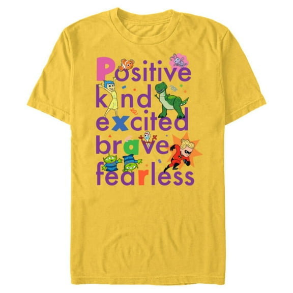 Disney PIXAR Positive, Kind, Excited, Brave & Fearless - Short Sleeve Blended T-Shirt for Adults - Customized-Yellow